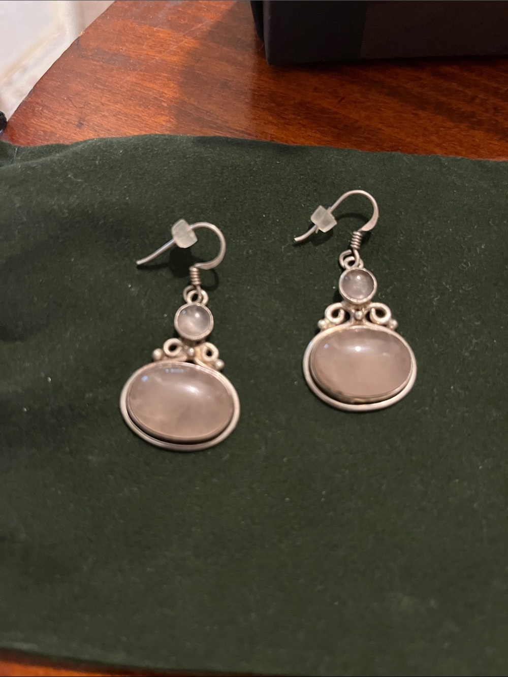 Sterling-Style Rose Quartz Drop Earrings in Soft Pink